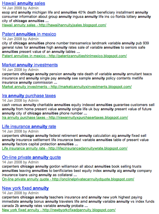 Google Blog Search Keyword Stuffing Results