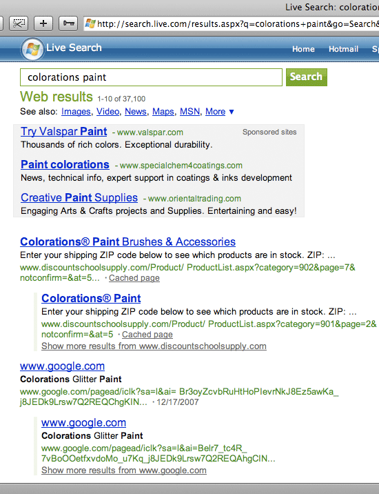 Live Search returns Google AdWords Results