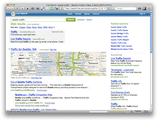Live Search Traffic Results Screenshot