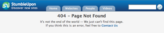 StumbleUpon 404 Page