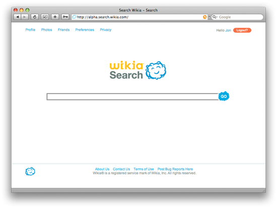 Wikia Search Home Page