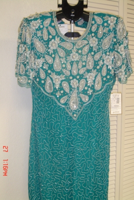 NEW FORMAL SILK TURQUOISE PARTY DRESS, VESTIDO DE NOCHE
