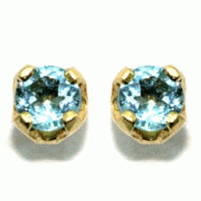 Par de Brincos de Ouro Amarelo 18k com Topázio Azul de 2 mm