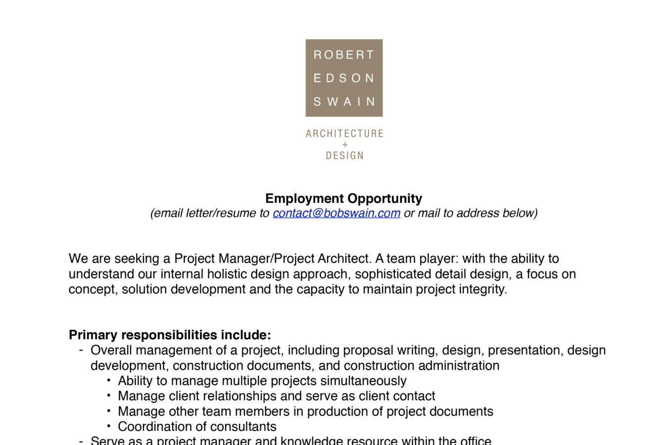 Employment Opportunity – RES