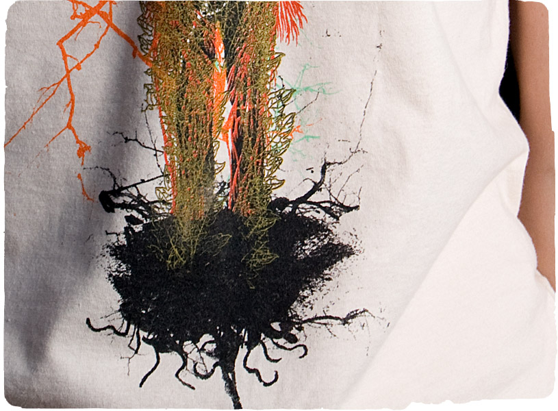 close-up detail of unique art tshirt