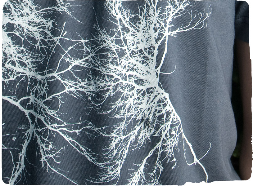 close-up detail of branches, leaves, ink and grunge