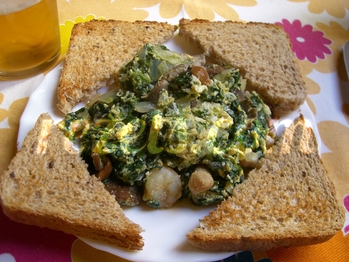 receta de revuelto de espinacas, setas y gambas por inma