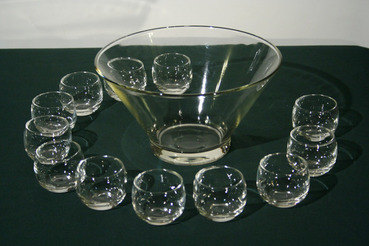 Glass Punch Bowl with 12 Roly-Poly Glasses