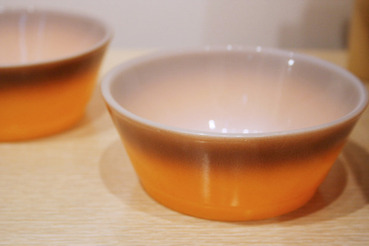 Orange and Brown Fire-King Snack Bowls, set of 2