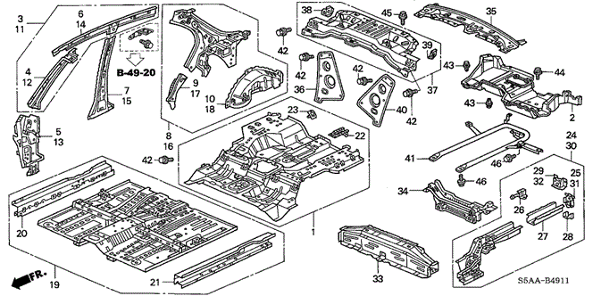 CIVIC SEDAN INNER PANEL - FLOOR PANELS (2)