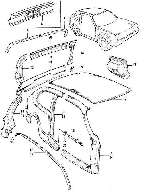 BODY / AIR CONDITIONING/BODY STRUCTURE COMPONENTS (2) for 1975 Honda CIVIC 1200 HATCHBACK #1