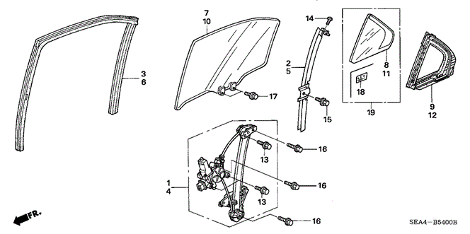 TSX SEDAN REAR DOOR GLASS - DOOR REGULATOR