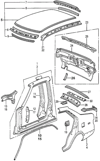 BODY / AIR CONDITIONING/BODY STRUCTURE COMPONENTS (3) for 1981 Honda ACCORD SEDAN #1