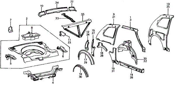 BODY / AIR CONDITIONING/BODY STRUCTURE COMPONENTS (3) for 1976 Honda CIVIC HATCHBACK #1