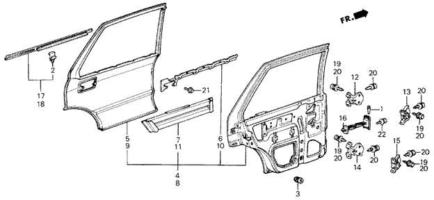 BODY / AIR CONDITIONING/REAR DOOR PANELS 4DR for 1984 Honda CIVIC SEDAN #1