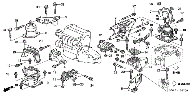 BODY / AIR CONDITIONING/ENGINE MOUNTS (L4) (MT) for 2004 Honda ACCORD SEDAN #1
