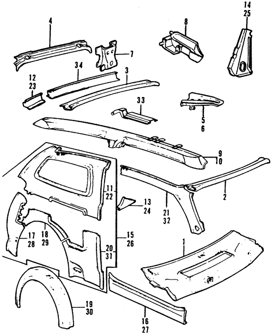 BODY / AIR CONDITIONING/BODY STRUCTURE COMPONENTS (3) for 1973 Honda CIVIC 1200 COUPE #1
