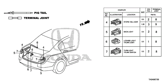 ELECTRICAL / EXHAUST / HEATER / FUEL/ELECTRICAL CONNECTORS (RR.) for 2012 Honda ACCORD SEDAN #1