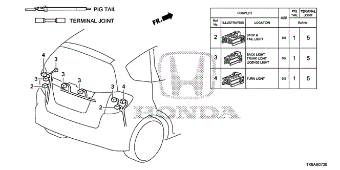 ELECTRICAL / EXHAUST / HEATER / FUEL/ELECTRICAL CONNECTORS (RR.) for 2013 Honda FIT #1