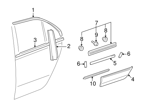 LS430 EXTERIOR TRIM - REAR DOOR