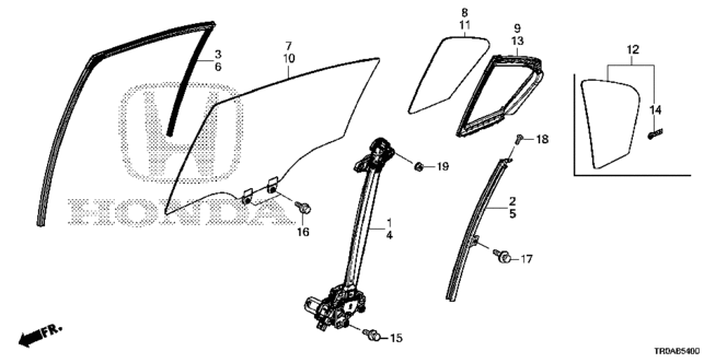 CIVIC SEDAN REAR DOOR GLASS - DOOR REGULATOR