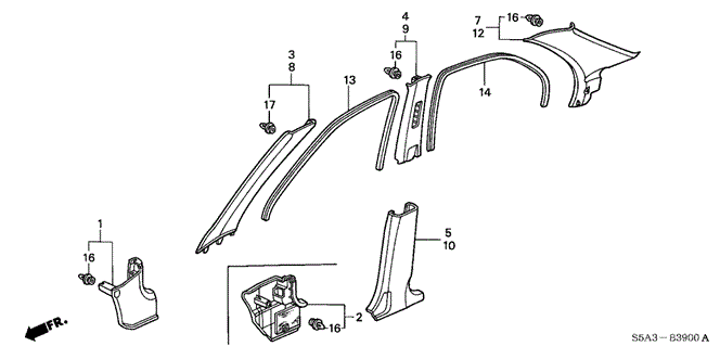 INTERIOR / BUMPER/PILLAR GARNISH for 2003 Honda CIVIC SEDAN #1