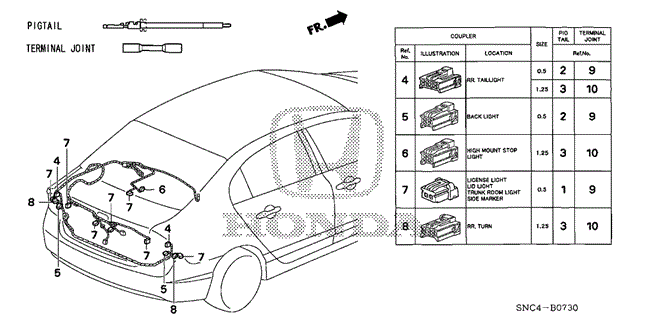 ELECTRICAL / EXHAUST / HEATER / FUEL/ELECTRICAL CONNECTORS (RR.) for 2010 Honda CIVIC HYBRID #1