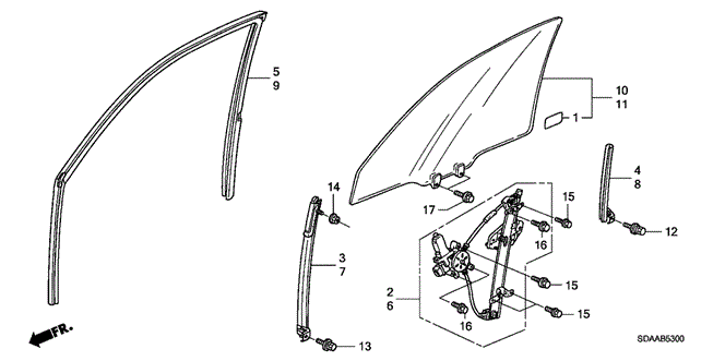 ACCORD SEDAN FRONT DOOR GLASS  - REGULATOR