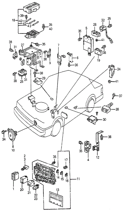 ELECTRICAL / EXHAUST / HEATER / FUEL/MAIN FUSE BOX - HORN for 1982 Honda ACCORD SEDAN #1