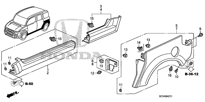 INTERIOR / BUMPER/REAR CLADDING - SIDE SILL GARNISH (1) for 2008 Honda ELEMENT #1