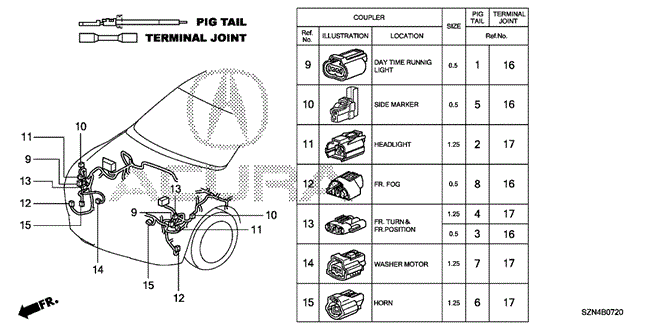 ELECTRICAL / EXHAUST / HEATER / FUEL/ELECTRICAL CONNECTORS (FR.) for 2013 Acura ZDX #1