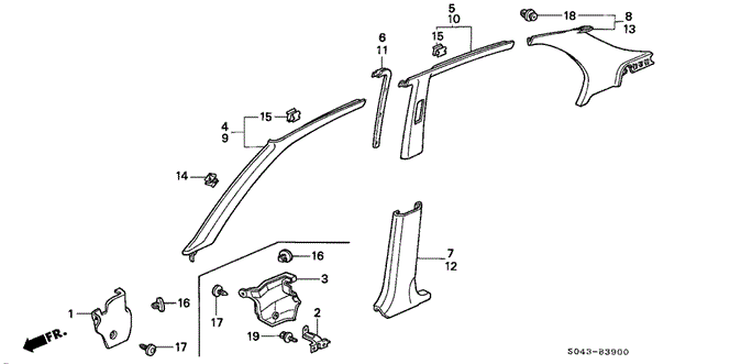 INTERIOR / BUMPER/PILLAR GARNISH for 1996 Honda CIVIC SEDAN #1