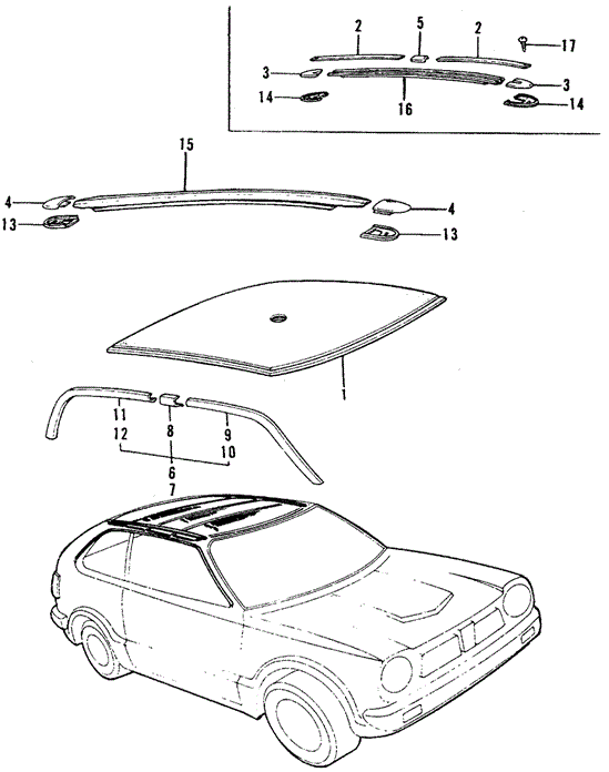 INTERIOR / BUMPER/ROOF MOLDING for 1973 Honda CIVIC 1200 COUPE #1
