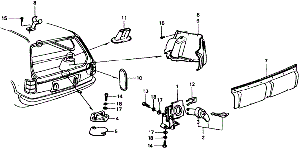 BODY / AIR CONDITIONING/TAILGATE TRIM - TAILGATE LOCK 3DR for 1978 Honda CIVIC 1200 HATCHBACK #1