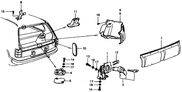 BODY / AIR CONDITIONING/TAILGATE TRIM - TAILGATE LOCK for 1976 Honda CIVIC HATCHBACK #1