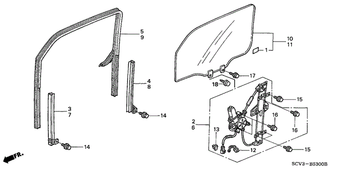 ELEMENT FRONT DOOR GLASS  - REGULATOR