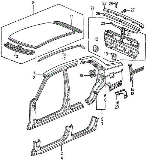 BODY / AIR CONDITIONING/BODY STRUCTURE COMPONENTS (3) 4DR for 1983 Honda ACCORD SEDAN #1
