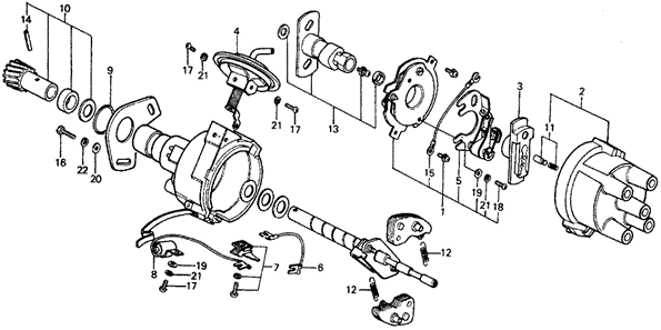 ENGINE/MT DISTRIBUTOR COMPONENTS ('77) (KL/KH) for 1977 Honda CIVIC COUPE #1