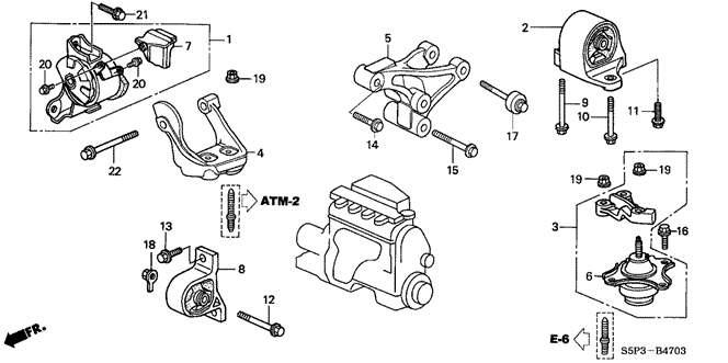 BODY / AIR CONDITIONING/ENGINE MOUNTS (AT) (2) for 2003 Honda CIVIC COUPE #1