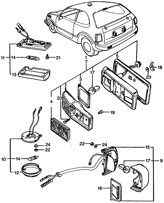 ELECTRICAL / EXHAUST / HEATER / FUEL/FRONT SIDE MARKER - LICENSE LIGHT - INTERIOR LIGHT for 1975 Honda CIVIC 1200 HATCHBACK #1