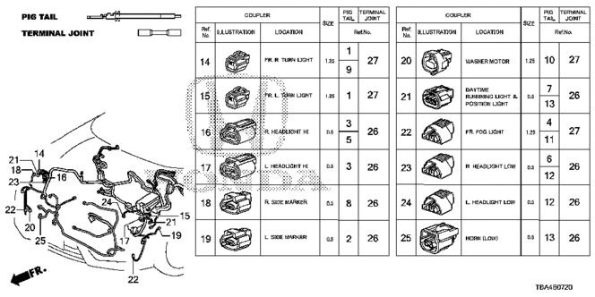 CIVIC SEDAN ELECTRICAL CONNECTORS (FR.) (HALOGEN HEADLIGHT)