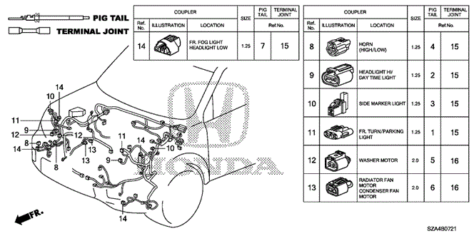 ELECTRICAL / EXHAUST / HEATER / FUEL/ELECTRICAL CONNECTORS (FR.) ('12-) for 2013 Honda PILOT #1