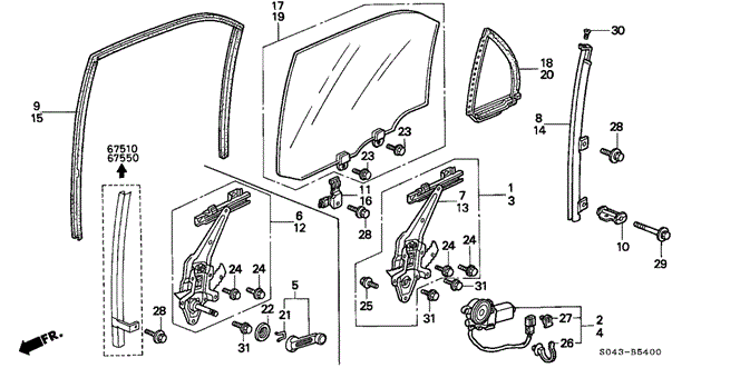 BODY / AIR CONDITIONING/REAR DOOR WINDOWS for 1996 Honda CIVIC SEDAN #1