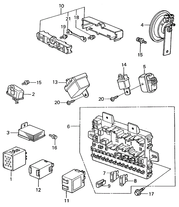ELECTRICAL / EXHAUST / HEATER / FUEL/FUSE BOX - RELAY - HORN ('82-'83) for 1982 Honda CIVIC SEDAN #1