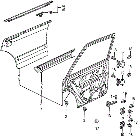 BODY / AIR CONDITIONING/REAR DOOR PANELS 4DR for 1983 Honda ACCORD SEDAN #1