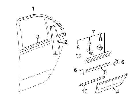 LS430 EXTERIOR TRIM - REAR DOOR