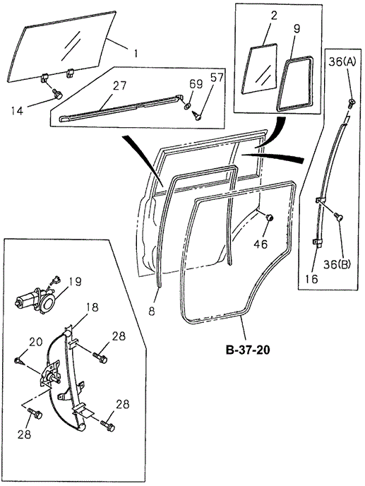 SLX REAR DOOR GLASS - REGULATOR