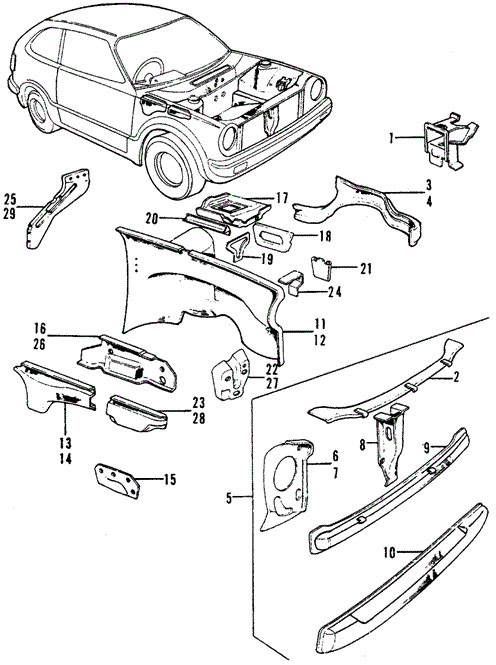 BODY / AIR CONDITIONING/BODY STRUCTURE COMPONENTS (1) for 1973 Honda CIVIC 1200 COUPE #1