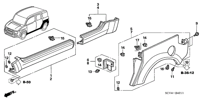 INTERIOR / BUMPER/REAR CLADDING - SIDE SILL GARNISH for 2004 Honda ELEMENT #1