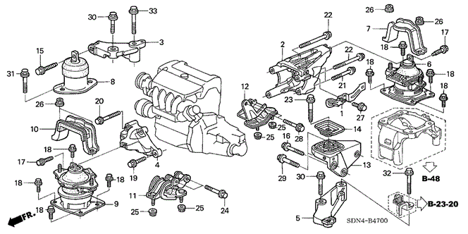 BODY / AIR CONDITIONING/ENGINE MOUNTS (L4) (MT) for 2003 Honda ACCORD COUPE #1